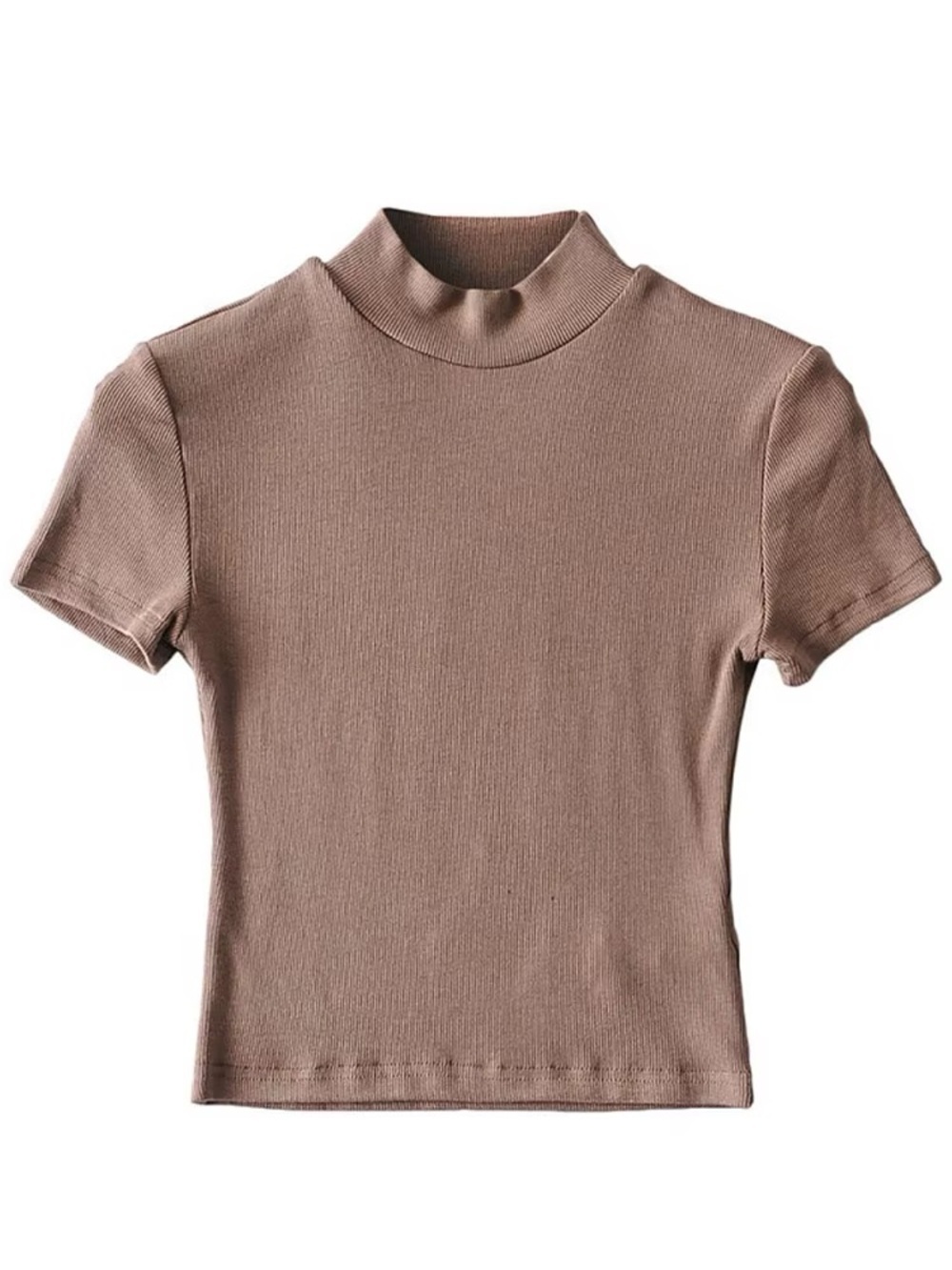 Babaton| Aritzia ‘FormaRib’ Short Sleeve Mock Neck Top Light Taupe Brown Sz 2XS